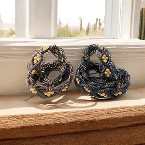 Vintage Pair Macramé Western Belts Ladies Black Brown Beaded  30” (plus) x 1.25” - Picture 1 of 8