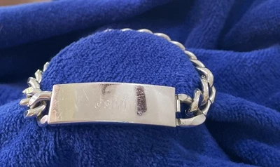 Brazalete de identificación de cadena de eslabones cubanos tono plata Speidel EE. UU. "JOHN" de rodio para hombre de colección Foto 1 de 4