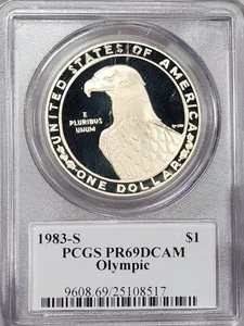 1983-S Olympic Dollar $1 PCGS PR69 DCAM John Mercanti Silver Commem Eagle - Picture 1 of 4