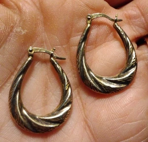 Vintage JCM STERLINGSILBER 1" ovale Skulptur Creolen 925 Twist klassisches Pierce - Bild 1 von 12