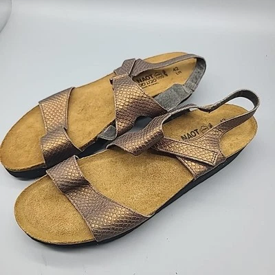 Naot Sandalias Mujer Zapatos Bronce Serpiente Patrón Cuero Zapatos Confort 11 42 Nuevo Foto 1 de 4