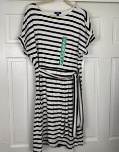Chaps Dress Nautical Stripe Faux Wrap Tie Front Dolman Cap Sleeve NEW Size XL - Picture 1 of 12