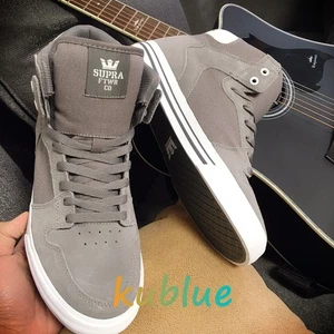 Supra Para Hombre Vaider Gris Sueder + Lona Parte Superior Alta Retro Skate Zapatos Informales - Imagen 1 de 8