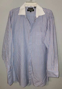 Stacy Adams Red White Blue Striped Dress Shirt French Cuff Mens Sz 17 32/33 - Picture 1 of 3