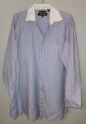 Stacy Adams Red White Blue Striped Dress Shirt French Cuff Mens Sz 17 32/33 - Image 1 of 3