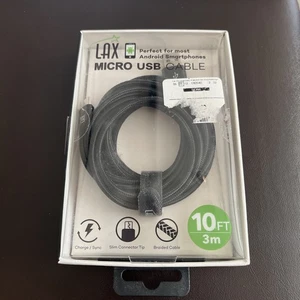 LAX 10 Ft Braided Micro USB Cable For Most Android Smartphones. Ex/Ex - Picture 1 of 9