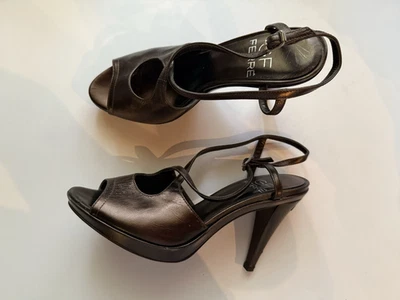 GF FERRE Platform Sandals Heels Brown Metallic Leather Sz EUR 39 - Image 1 of 4