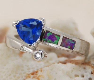 Elegante anillo de plata hecho a mano de ópalo de fuego púrpura talla 6,5 R5433 Foto 1 de 4