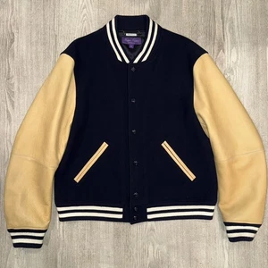 Ralph Lauren Purple Label Cashmere Wool Leather Varsity Bomber Jacket Rare XL - Picture 1 of 6