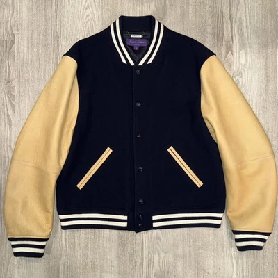 Ralph Lauren Purple Label Cashmere Wool Leather Varsity Bomber Jacket Rare XL - Image 1 of 4
