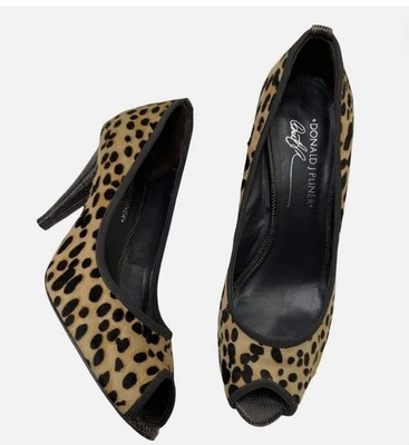 Donald J Pliner Talla 7 Fátima Peep Stiletto Cuero Pelo de becerro Tacones Leopardo Bomba Foto 1 de 4