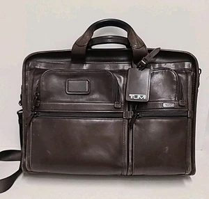 TUMI~ALPHA LEATHER EXSPANDABLE ORGANIZER LAPTOP BRIEFCASE~96114BH~BROWN - Picture 1 of 22
