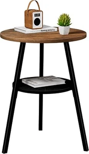 Mesa auxiliar redonda INHABIT UNION 2 niveles pequeña rústica vintage sofá lengüeta... - Imagen 1 de 11