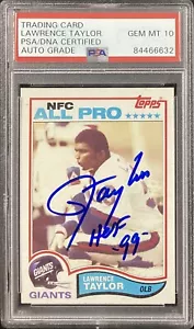 Lawrence Taylor Signed 1982 Topps #434 Rookie Card HOF 99 Inscr PSA/DNA Auto 10 - Picture 1 of 2