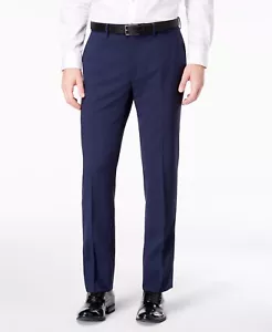 $200 Michael Kors Men'S Blue Wool Check Flat Front Suit Dress Pants 39 W 36 L - Picture 1 of 4