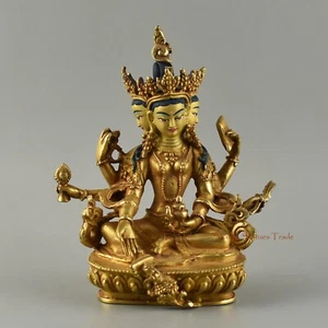Estatua de cobre budista tibetano Vasundhara/Basundhara chapada en oro Patan, Nepal - Imagen 1 de 4