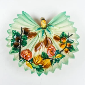 Vintage Italian Majolica Sculpted Bas Relief Palm Leaf & Fruit Dish Plate 13" - Picture 1 of 11