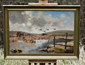 JOHAN JACOBSEN (1883-1953) - Paisaje rural con patos en el pantano, óleo - Imagen 1 de 7