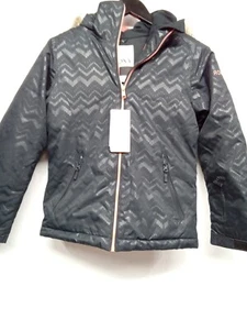ROXY Girls' AMERICAN PIE Black Embossed Snow Jacket size L/12 #X4A - Picture 1 of 3