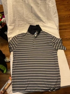 PGA Tour Airflux Golf Polo Shirt Mens Short Sleeve Size Medium Navy Striped - Picture 1 of 8
