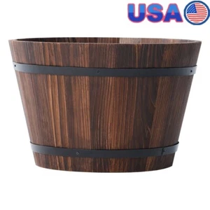 Wooden Whiskey Barrel Planter Outdoor Garden Pot Vintage Flower Planter Decor US - Picture 1 of 9