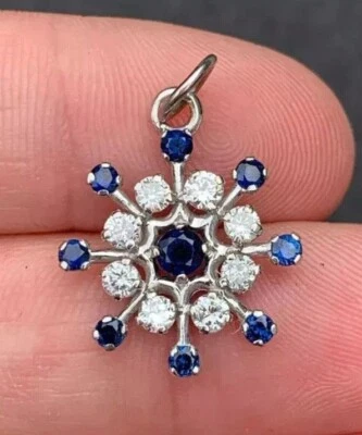 1.45Ct Round Cut Blue Sapphire & Diamond Snow Flakes Pendant 14k White Gold Over - Image 1 of 4