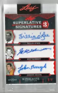 2020-21 Leaf Superlative Signatures AUTO O’Ree, Schmidt, Bucyk Bruins 2/4 - Foto 1 di 2