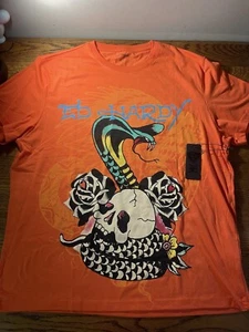Men's Ed Hardy orange graphic print Tshirt, size L, poly/cotton - Picture 1 of 10