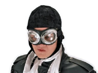 SteamPunk COSPLAY WW I Aviator Style Black Hat and Silver Goggles NEW UNUSED - Image 1 of 2