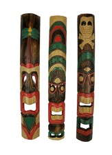Zeckos Set of 3 Hand Carved 39 Inch Tall Island Style Polynesian Tiki Masks