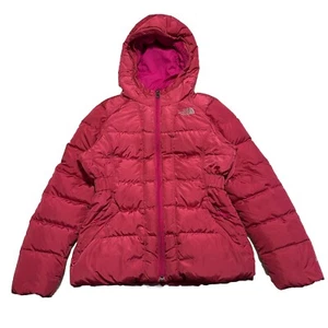 The North Face Magenta Hooded 550 Goose Down Puffer Jacket Girls Medium 10/12 - Picture 1 of 16