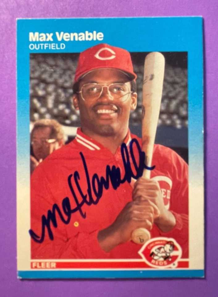 SIGNED MAX VENABLE 1987 FLEER AUTOGRAPHED BASEBALL CARD - REDS - Image 1 of 2