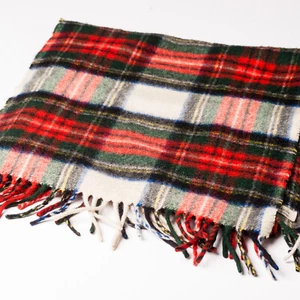 PURE CASHMERE Scarf Red Green Tartan Check Knit - Picture 1 of 4