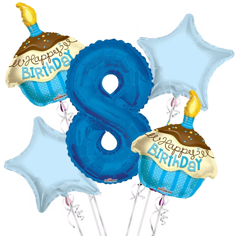 Buquê de balão para cupcakes 8º aniversário 5 peças - Suprimentos para festa - Imagem 1 de 1