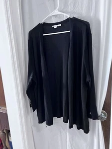 Chicos Black Open Cardigan 4/xxl Lightweight Semi Sheer Office Classic Preppy - Picture 1 of 7