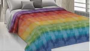 COPRILETTO ESTIVO ARCOBALENO MULTICOLOR MATRIMONIALE PIQUET COTONE Made in Italy - Foto 1 di 4