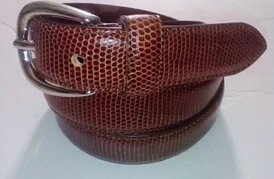 Cinturón Mujer Ann Taylor Marrón/Rojo Cuero Italiano Reptil Serpiente Repujado Talla: L Foto 1 de 4