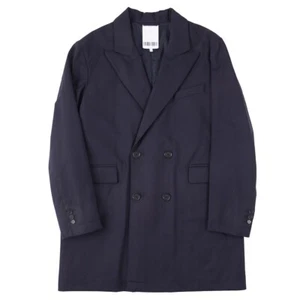Aspesi F/W 24-25 Navy Herringbone Wool Double-Breasted 'Camel Coat' L New - Picture 1 of 10