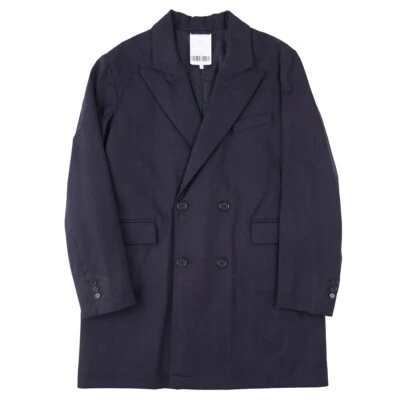 Aspesi F/W 24-25 Navy Herringbone Wool Double-Breasted 'Camel Coat' L New - Image 1 of 4