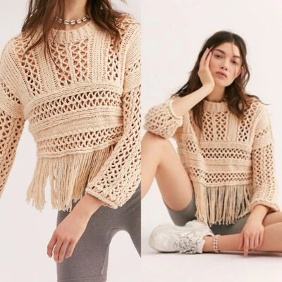 Free People Higher Love Crochet Knit Fringe Bohemian Womens Medium New Tags NWT - Image 1 of 4