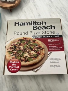 New Hamilton Beach 15” Round Ceramic Pizza Stone w/ Rack 3/8” Thick Recipe Book - Picture 1 of 2