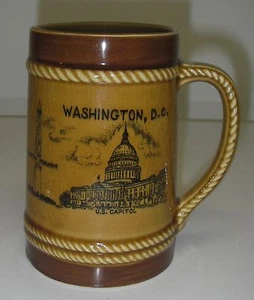 SOUVENIR Beer Mug Washington DC Landmark White House Capitol Brown Barware. - Picture 1 of 6