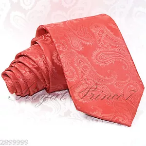 New Men's Formal Microfiber Self tie Neck tie Paisley Wedding Party Prom Coral - Picture 1 of 1