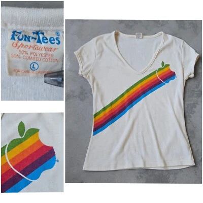 Camiseta vintage años 70 80 APPLE camiseta puntada única blanca funtees computadora Mac RARA Foto 1 de 4