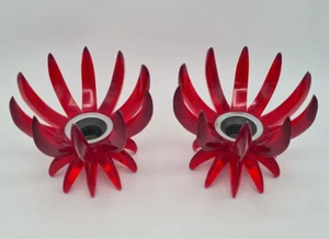 Vintage Paar Kerzenständer rot Lucite Friedel Ges Gesch Starburst Lotusblume - Bild 1 von 21