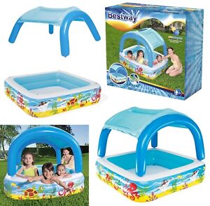 Bestway Planschbecken mit Sonnendach - Aufblasbarer Babypool Kinderpool Pool