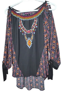 Camisa Vaquera Rock And Roll Para Mujer Manga Larga Abierta Elegante Bordada Boho M - Imagen 1 de 7