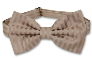 Vesuvio Napoli BOWTie MOCHA Light BROWN Color Vertical Stripes Mens Bow Tie - Picture 1 of 1