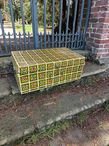 Large Vintage trunk hand painted Indian storage chest coffee table olive green - Picture 1 of 5