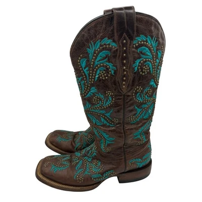 Botas occidentales Lucchese de cuero bordado con tachuelas para mujer talla 7 Foto 1 de 4